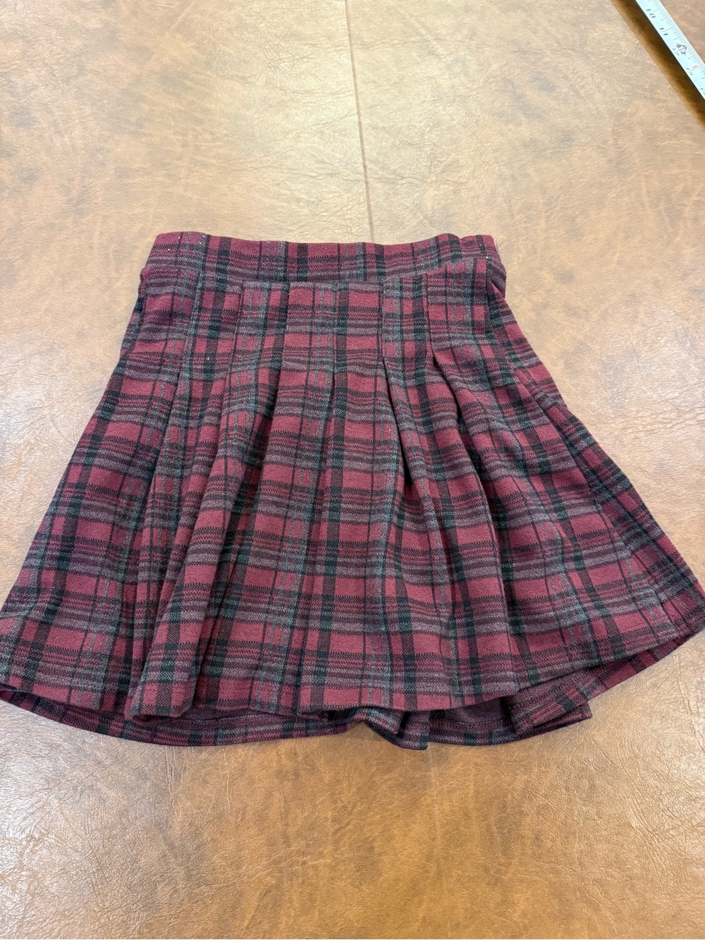 Zara Burgundy and Black Plaid Mini Skirt Girls 11/12